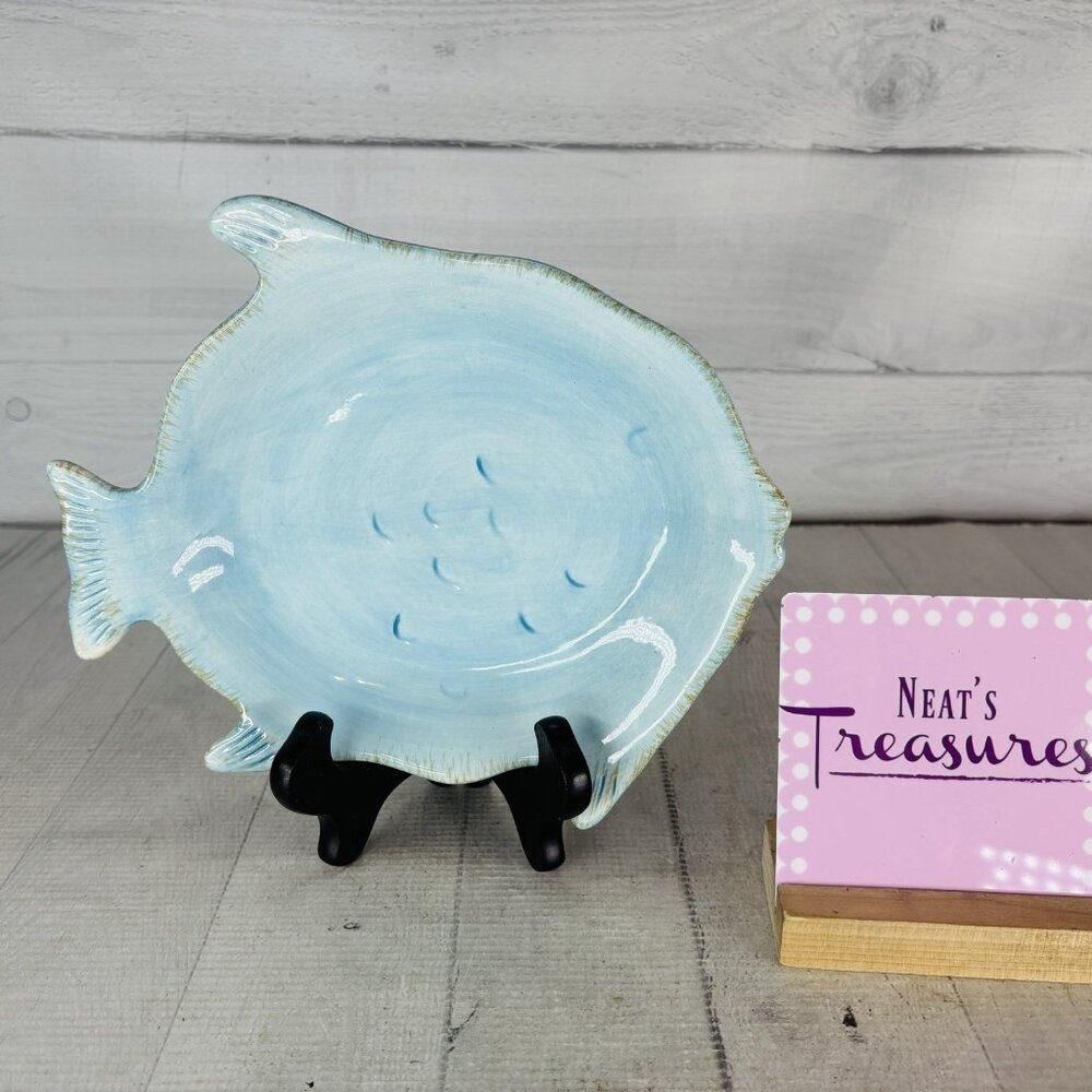 Ambiance Collections BY THE SEA Light Blue Ceramic Fish Figural 9 5/8" Plate